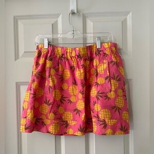 NWT J. Crew Cotton Pineapple Print Mini Skirt w/Pockets Pink Yellow Pull on Med